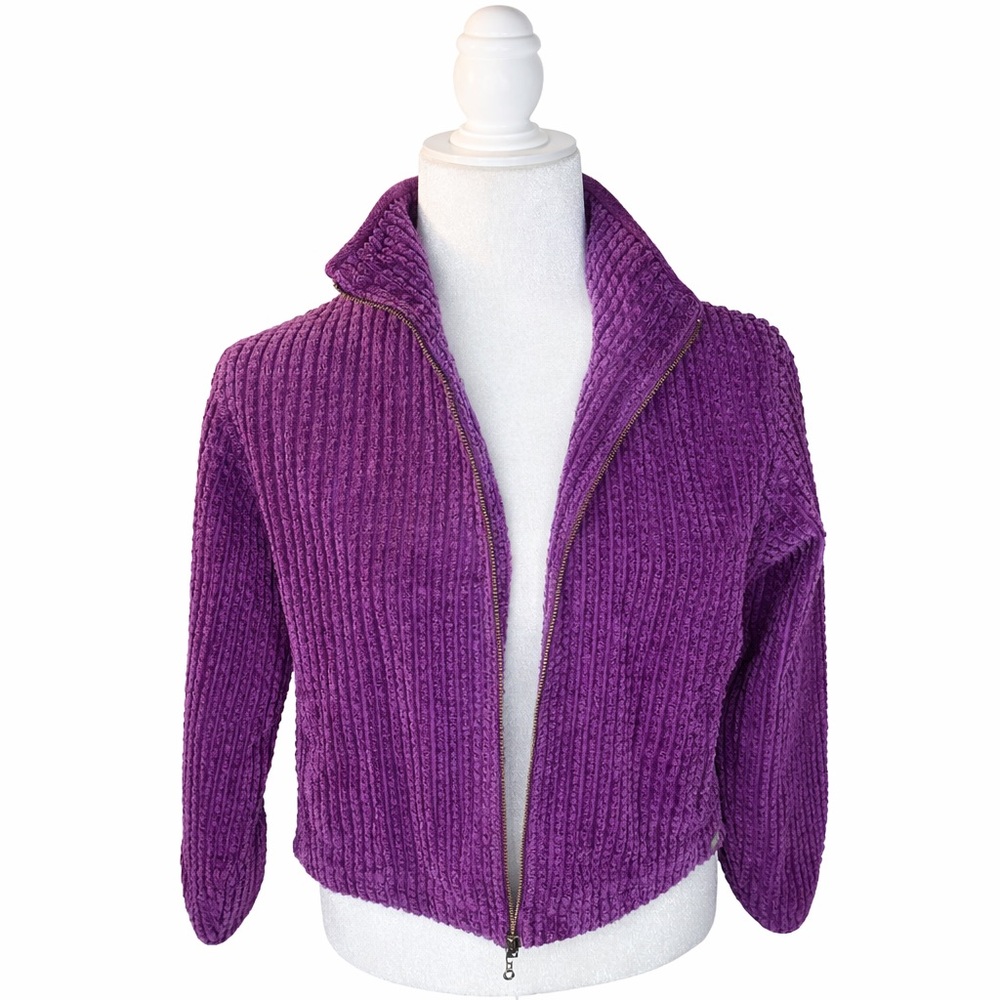 Woolrich Wineberry Ribbed Fleece Full Zip Jacket Women Medium Petite Purple Cozy